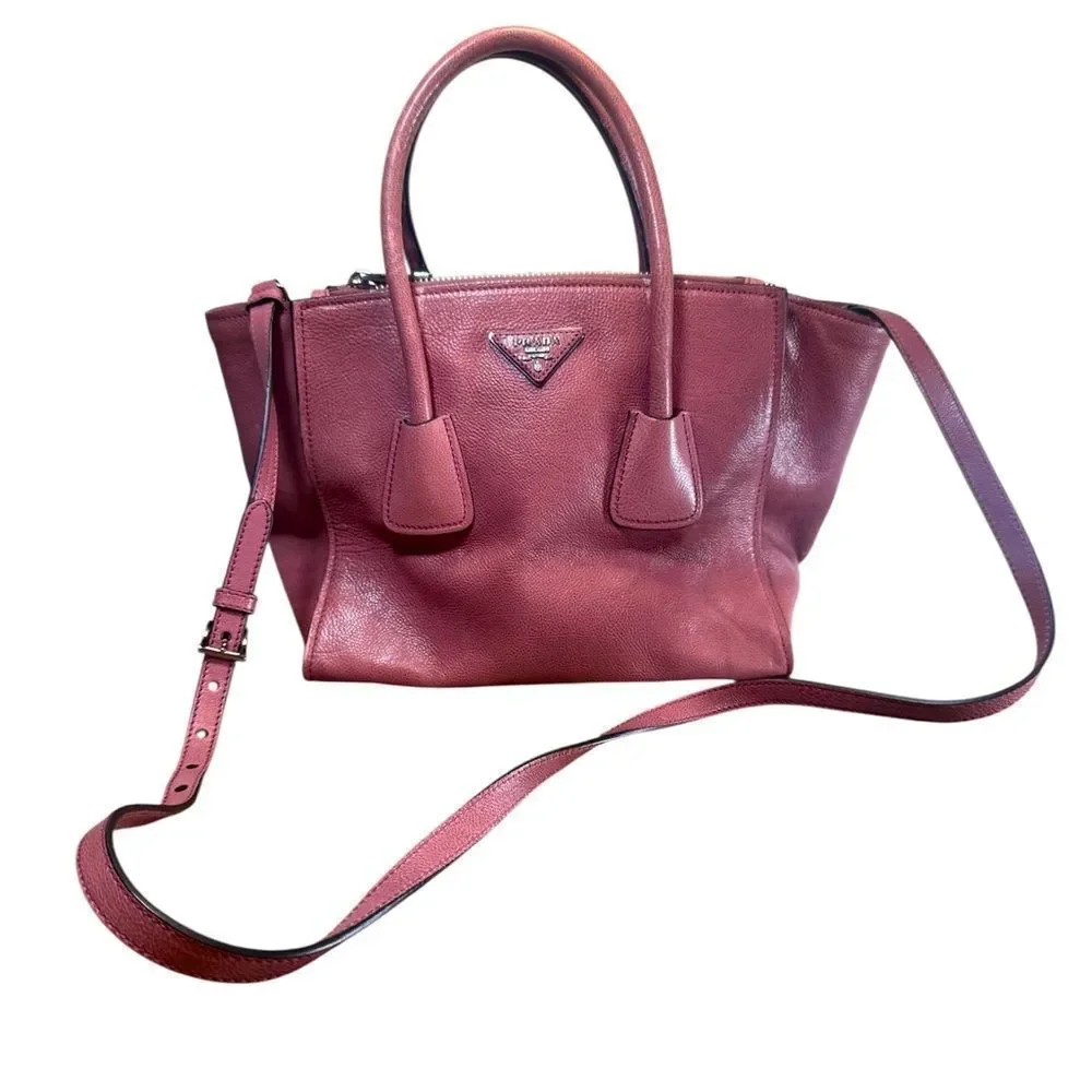 PRADA Rose Glacé Calf Small Twin Pocket 2way Satchel Tote